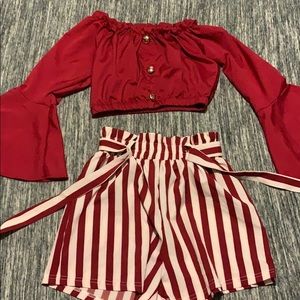 Red and White Striped Outfit Set
